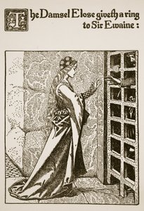 La demoiselle Élose donne une bague à Sir Ewaine, illustration de 